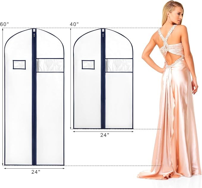 Syeeiex 40" Suit Bag(Set of 8), Garment Bags for Hanging Clothes, Suit Bags for Closet Storage, Garment Bags for Suits, T-shirts, Jackets, Coats, Business Wear(White & Dark Blue)