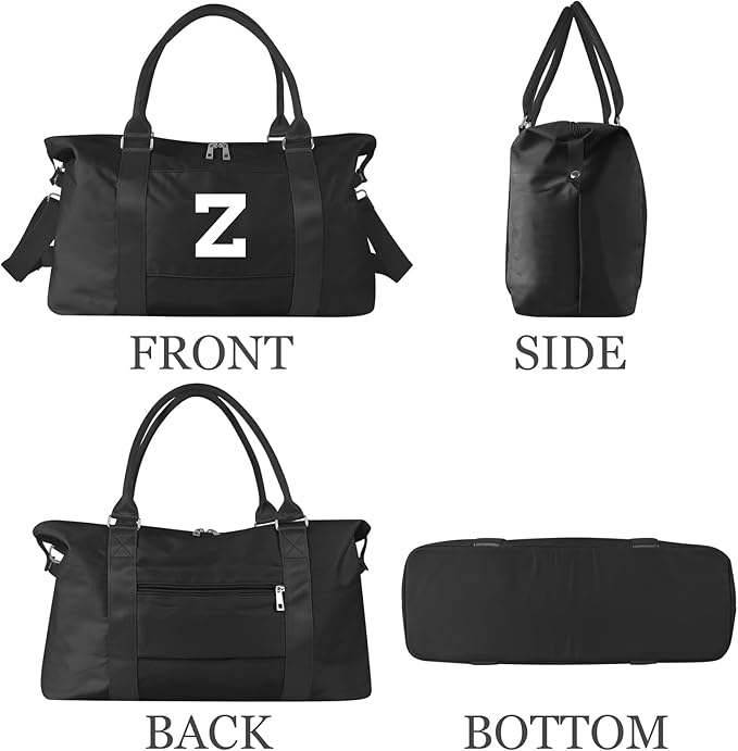 Initial Travel Duffel Bag Sports Gym Bag for Boys Teen Birthday Gifts,Black Personalized Weekender Bag Carry On Tote Bags for Men,Waterproof Overnight Luggage Bag Airplane Travel Essentials(Letter Z)