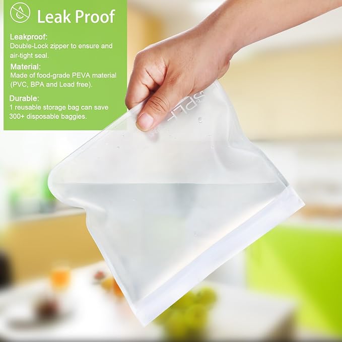 SPLF 10 Pack Dishwasher Safe Reusable Snack Bags, BPA Free Reusable Food Storage Freezer Bags Leakproof Silicone and Plastic Free Lunch Bags Fridge Home Organization
