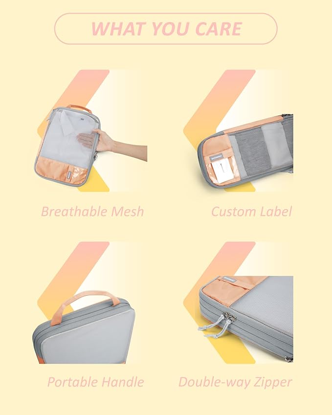 BAGSMART 6 Set Compression Packing Cubes - Lightweight Travel Essentials, Durable Luggage Organizer