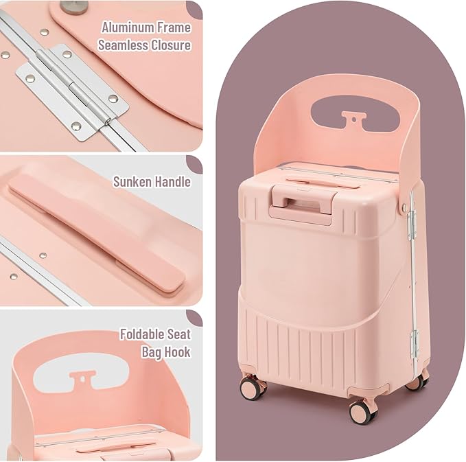22 Inch Hardside Checked Luggage with Child Seat - 40L Spinner Suitcase W/TSA Lock, Aircraft-Grade ABS+PC Shell & Commercial Wheels for Family Travel