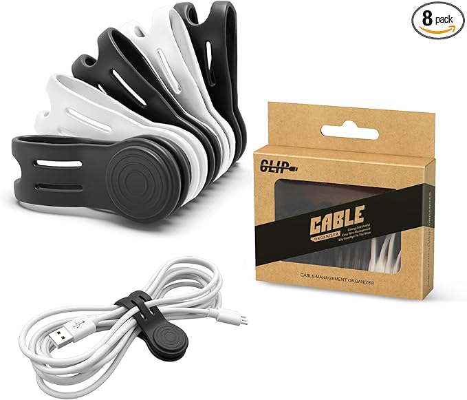 Kanemc Magnetic Ties For Cords, Cord Wrap Silicone Zip Ties Twist Ties Magnet Strap For Charging Cords Date Cable Earphone Video Game USB (8-Pack, Black And White)