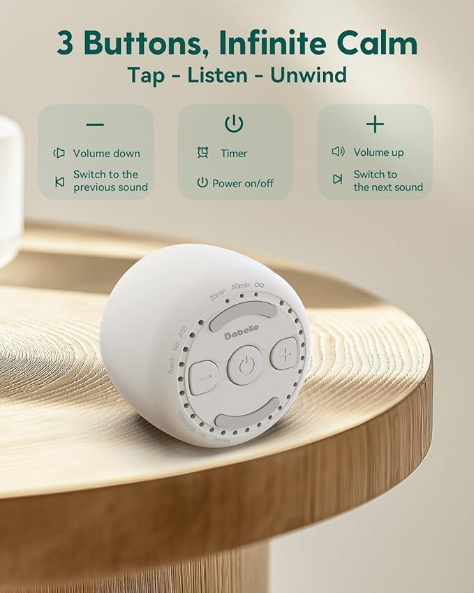 Babelio Portable White Noise Machine + Travel Case in Grey, for Adults Kids Baby