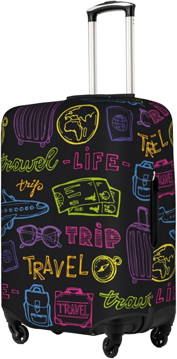Trip Colored Graffiti Travel-Life Style Luggage Cover Washable Suitcase Protector, Luggage Tag Travel Birthday Gifts For Men Women(M 22-25 Inch Luggage)