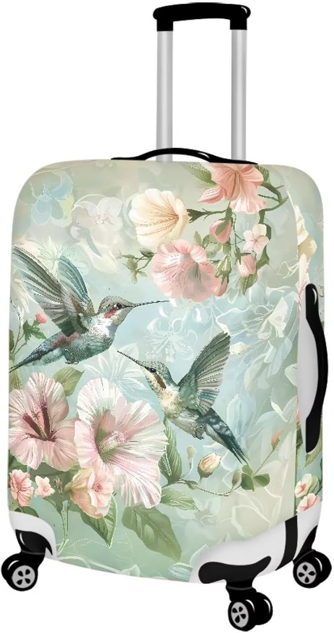 Hummingbird Luggage Cover for Women Travel Luggage Covers for Suitcase Elastic Spandex Suitcase Covers Protector with Zipper Flower Suitcase Covers for Luggage Fit 18-21 Inch