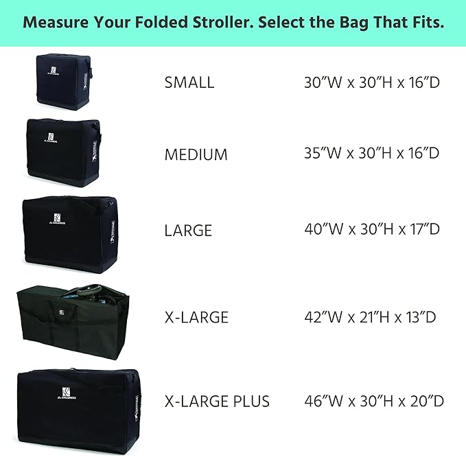 J.L. Childress Universal Stroller Travel Bag for Airplane - Fits Most Baby Strollers, Flying Essentials, Airport Accessories for Gate or Luggage Check, ID Card, AirTag Compatible - Large, Padded