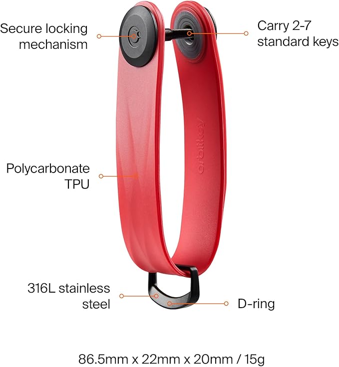 Orbitkey New Active Key Organizer Lite w/updated D-Ring | Weather Resistant, Stainless Steel Locking Mechanism