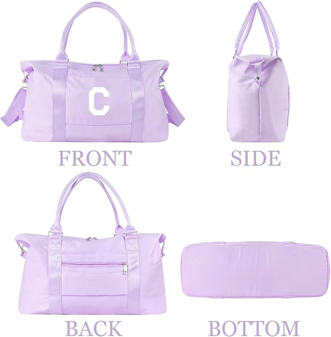 Daughter Niece Gifts for Teen Girl Kids, Initial Travel Duffel Bag Sports Gym Bag Personalized Gifts Weekender Bag，Monogram Overnight Bag Cute Dance Bag Birthday Bridesmaid Gifts for Women(Purple, C)