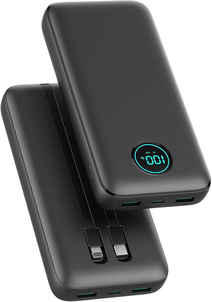 Portable Charger 40,800mAh Power Bank, 25W PD QC 4.0 Fast Charging Portable Phone Charger with Built-in Cables,LCD Display USB C Battery Pack Compatible with iPhone 16/15/14,Android Samsung (Black)