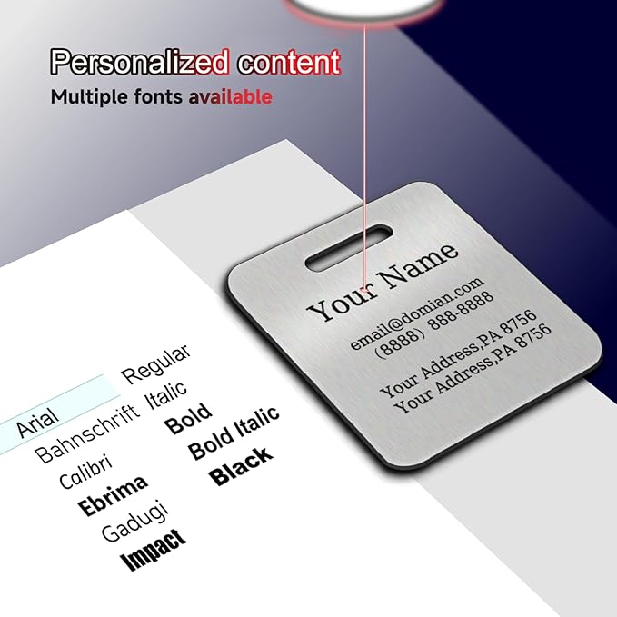（2-Pack） Stainless Steel Custom Luggage Tags - Laser Engraved Personalized Travel Tags - Custom Name Identification Tags: for Suitcases, Backpacks, Bags and More (Gold)
