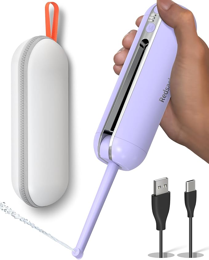 Electric Portable Bidet for Travel, Rechargeable USB-C Handheld High Pressure Sprayer, Camping 6.8oz Smart Foldable Water Storage, 2000mAh Battery Long Life, Personal Cleaner for Men & Women (Purple)