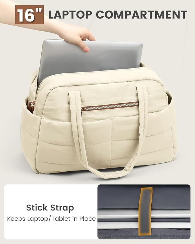 Travel Duffle Bag,Puffer Carry On Duffel Bag with Laptop Compartment Waterproof Overnight Weekender Bags for Women Large Hospital Tote Bags for Labor and Delivery(Large,Beige)