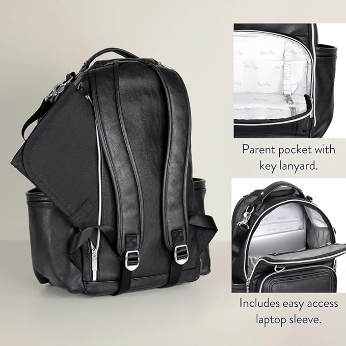 Itzy Ritzy Diaper Bag Backpack – Large Capacity Boss Plus Baby Backpack Diaper Bag Featuring 19 Pockets, Changing Pad, Stroller Clips, and Comfortable Straps (Black with Silver Hardware)