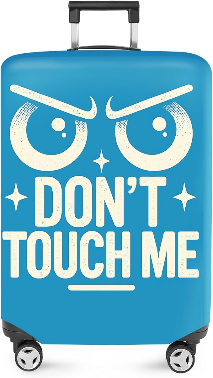 ANNA QUEEN Funny “Don’t Touch Me” Luggage Cover, Bold Blue Suitcase Protector with Angry Eyes Design, Stretchable, Washable Travel Cover for 28-30 Inch Luggage