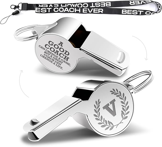 Letters Coach Gifts, Whistle for Coaches, Whistle Emergency, Thank You Coach Gifts, Coaches Whistle with Lanyard Cheer Coach Gift for Men Women Teachers Referees School Sports Coach Outdoor, Letter V
