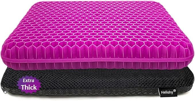 Gel Seat Cushion, Office Seat Cushion Chair Pads for Office Home Car Wheelchair Long Trips - Extra Thick Gel Cushion for Pressure Sores, Tailbone, Back, Sciatica Pain Relief (Extra Thick, Violet)