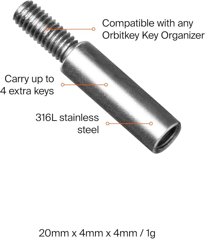 Orbitkey Extension Post for Key Organizer, Add On | Durable Stainless Steel, Easy to Install, Slim Design | Expands Key Organizer to Hold 4 Extra Keys