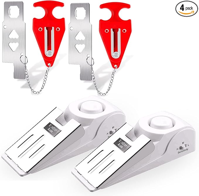 KERUI Upgraded Door Stop Alarm with Portable Door Lock, 120dB Siren Security Door Stopper Wedge Alarms for Travel Hotel Home Apartment, Door Stopper Alarm with 3 Levels Sensitivity (Pack of 4)