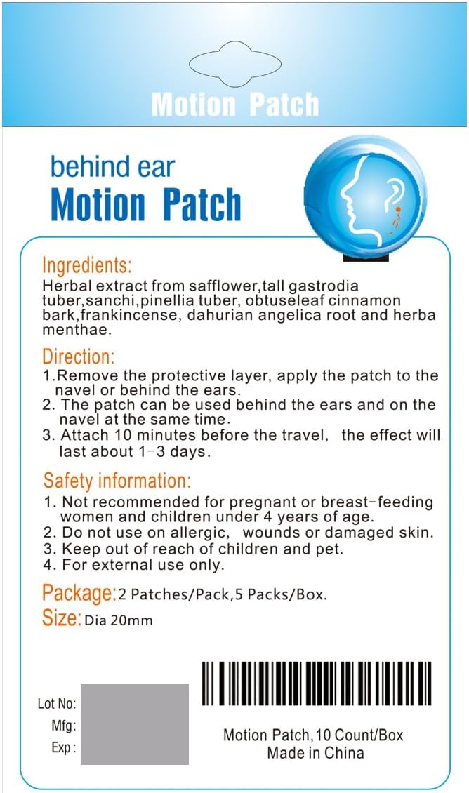 MQ Motion Sickness Patch,20 Count,Non Drowsy Sea Sickness Patches Behind Ear for Cruise Ship Travel, Waterproof Car Sick Patches Fast Acting & Long Last 72H