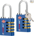 Forge Dual-Opening: Key or Combination Access Lock, TSA Approved Locks for Luggage, Pelican case, Travel, Gym, School, Stainless Steel Shackle. (Blue 2 Pk)