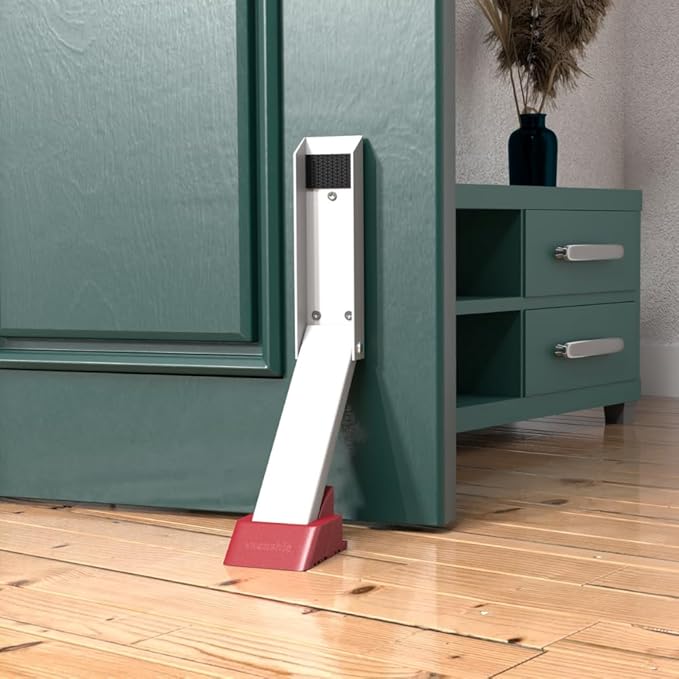 2 Pack Door Stop, No Drill Door Stoppers - Kickdown Doorstop for Home, Glass Doors, & Outdoors, Easy to Install Doors with Self Adhesive Door Stopper, No Screw Flip Down Portable Door Stopper - White