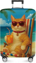 ANNA QUEEN Summer Cat Luggage Cover, Cat in Sunglasses with a Beach Drink, Stretchable, Washable Travel Protector for 20-22 Inch Suitcases