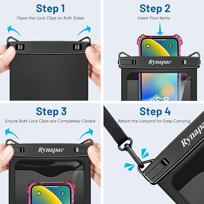 [Up to 10"] Large Waterproof Phone Pouch Bag - 2 Pack Waterproof Phone Case for iPhone 16 15 14 Pro Max Galaxy S25 S24 Ultra, IPX8 Cellphone Water Protector Pouch Beach Essentials Travel Must Haves