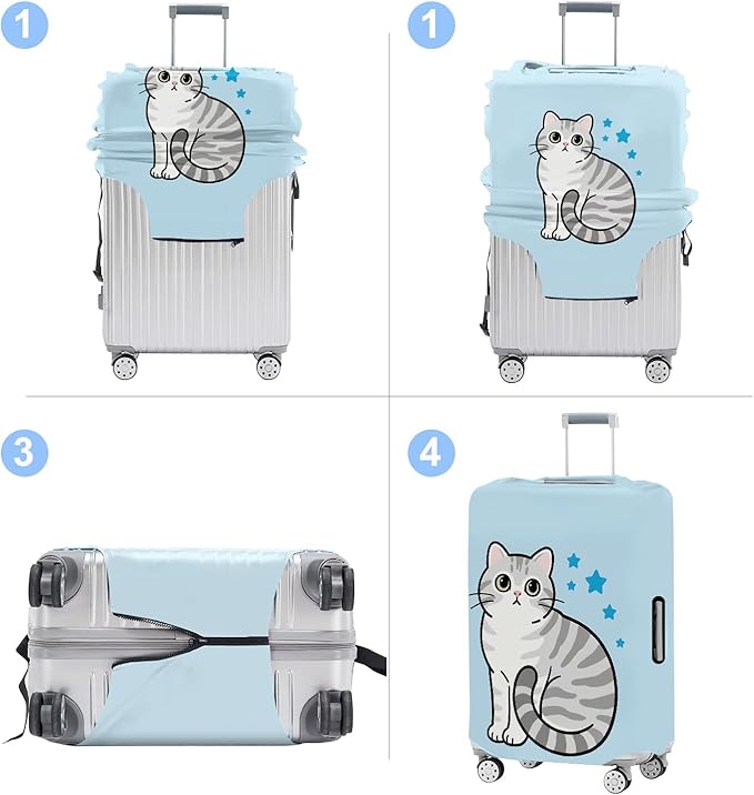 Luggage Cover Washable Suitcase Protector Anti-scratch Suitcase cover Fits 20-34 Inch Luggage (Cat, XL(32-34inch suitcase))