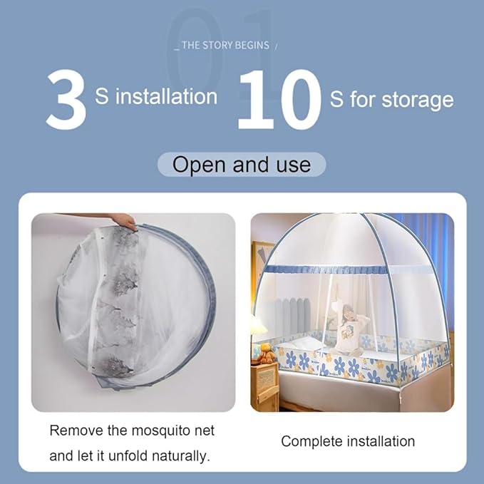 Pop-Up Mosquito Net Tent for Beds Portable Folding Canopy with Net Bottom, Fits Twin to King Size 79x71x59inch, Easy Install Wash for Baby Adults, Indoor Outdoor Use (Green RABIT-King Bed)