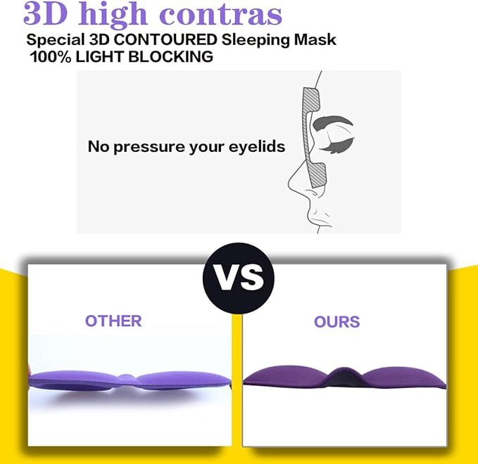 3D Eye mask for Sleeping,Machine Washable, Sleep Mask for Women, Blinder Blindfold Airplane (Black+Purple)