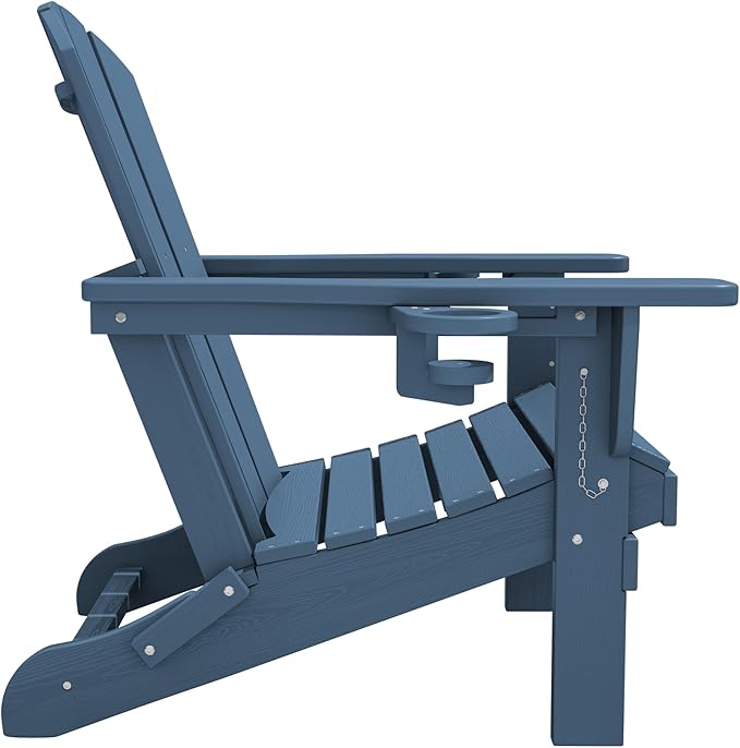SERWALL Folding Adirondack Chair, HDPE Adirondack Chairs Set of 4, Plastic Outdoor Chairs- Looks Exactly Like Real Wood- Navy