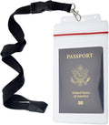 Passport Holders - 2 Pack - Heavy Duty Water and Tear Resistant Resealable Sleeves & Premium Breakaway Lanyard - 4X6 Insert for Vaccination Cards, Cruise, Travel, and Beach Vacation Documents (Black)