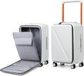 MILADA Wide Handle Luggage with Front Pocket Hardshell Aluminium Check In Suitcase with Wheels Medium 24 Inch Front Opening Checked Luggage with Spinner Wheels TSA Lock Airline Approved Luggage, White
