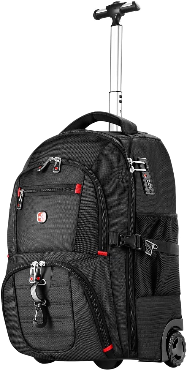 star cloud 21x14x9 Rolling Backpack with Wheels - Water-Resistant, 17.3" Laptop Compartment, Ideal Carry-On for Overnight Travel, College, Work - Wheeled Business Backpack for Adults