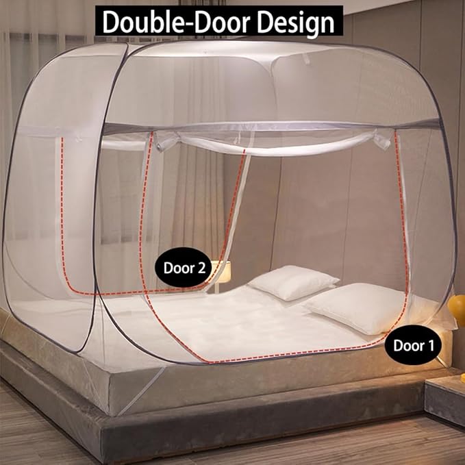 Pop-Up Mosquito Net Tent for Beds Portable Folding Canopy with Net Bottom, Fits Twin to King Size 79x71x59inch, Easy Install Wash for Baby Adults, Indoor Outdoor Use (Gray-King Bed)