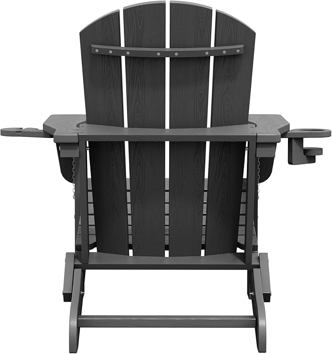 SERWALL Foldable Adirondack Chair Set of 6, HDPE Adirondack Chair with Wood-Texture-Gray