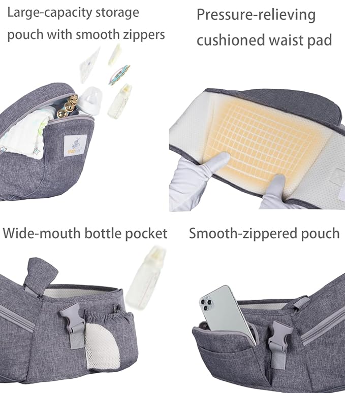 Baby Hip Seat Carrier Baby Waist Stool for Child Infant Toddler with Adjustable Strap Buckle Pocket Soft Inner Huge Storage (Navy Blue)