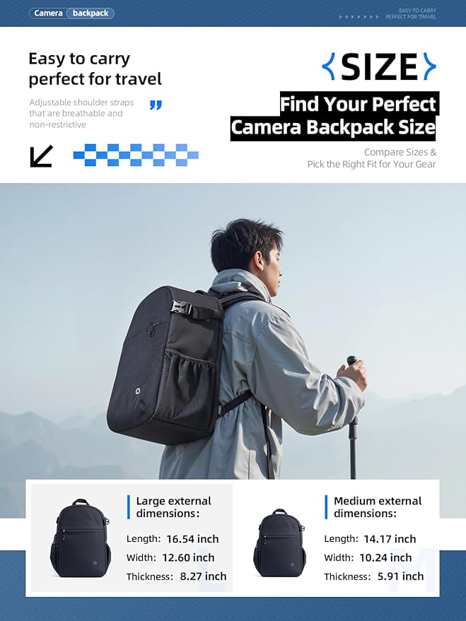 llano Camera Backpack for DSLR/SLR/Mirrorless – Water-Resistant Photography Bag with Laptop Slot & Tripod Holder, Compact Case for Canon/Nikon/Sony, Travel & Outdoor,Large 20L Capacity, Black