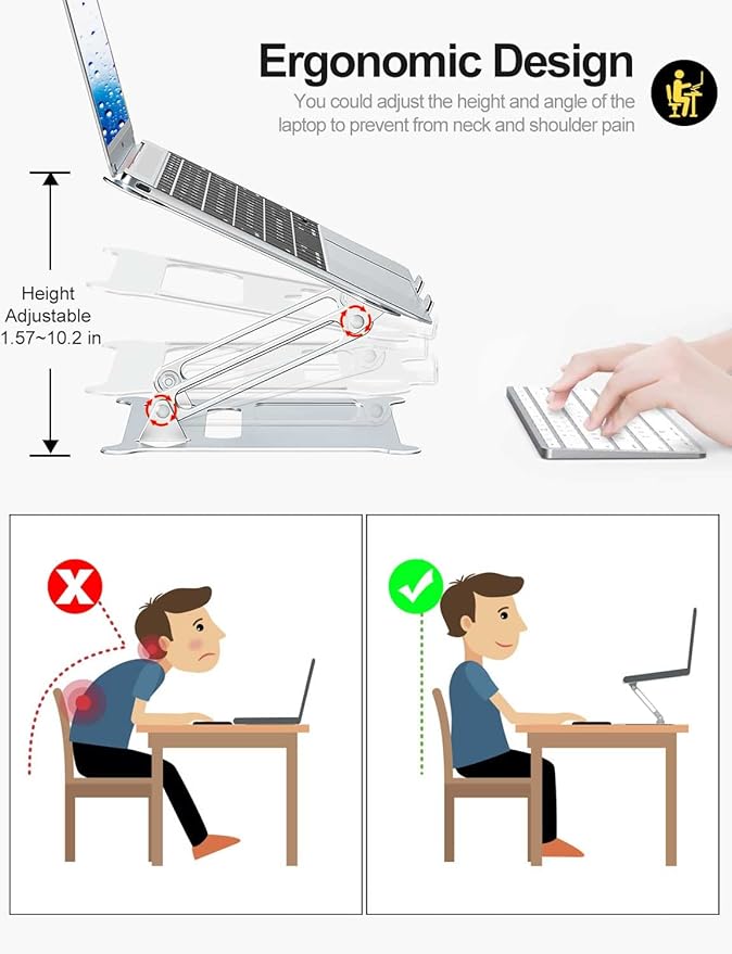 Urmust Laptop Notebook Stand Holder Adjustable Ultrabook Stand Riser Portable Compatible with MacBook Air Pro HP Dell XPS Lenovo All laptops 10-15.6"(Silver)