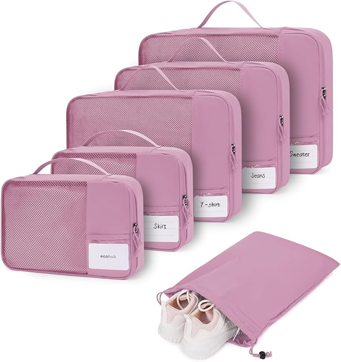 ECOHUB 4 Set /6 Set Packing Cubes for Travel Durable Suitcase Organizer Bags Set with Personalized Tag Various Sizes Travel Essentials Traveling Accessories for Luggage Machine Washable