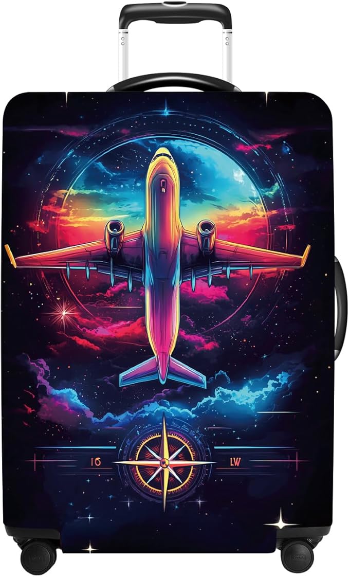 Luggage Cover Washable Suitcase Protector Anti-scratch Suitcase cover Fits 20-34 Inch Luggage (Aircraft, M(24-26inch suitcase))
