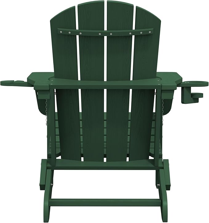 SERWALL Adirondack Chair with Cup Holders - Composite Adirondack Chairs Set of 2 HDPE Outdoor Chairs All Weather Use- Green