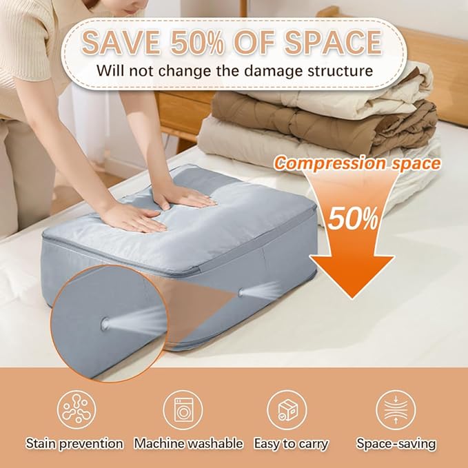 XL Ultra Space Saving Bags self compression organizer bags space saver bag for comforters Storage bag organizer for blankets bedding clothes (Blue-1PCS)