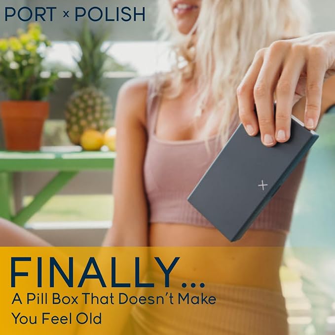 PORT X POLISH Designer Weekly Pill Box Organizer (AM/PM 2X Daily, Blush Pink) | Compact, Stylish 7-Day Vitamin Supplement Case | Cute Portable Mini Travel Medicine Carrier | BPA-Free Pillbox Caddy