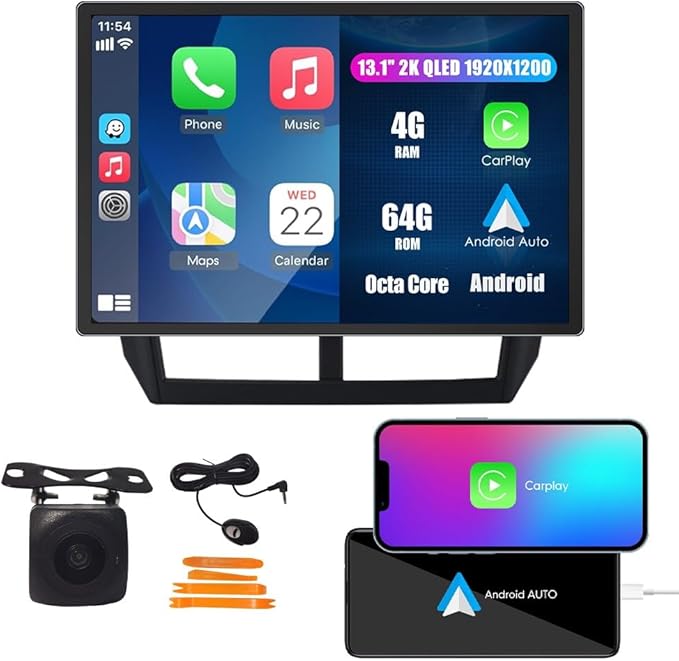 Kunfine CarPlay Android Auto Navigation Stereo GPS Radio Reverse Camera Display 13.1" QLED Touchscreen Headunit Tablet Pad Media Player for Subaru Forester 2007-2013, if Applicable Octa Core 4G+64G