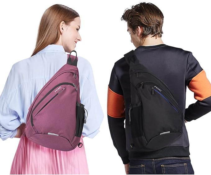 mixi Sling Bag Men Backpack Unisex One Shoulder Bag Hiking Travel Backpack Crossbody with USB Port for Men Women Versatile Casual Daypack-17 inch,Purple