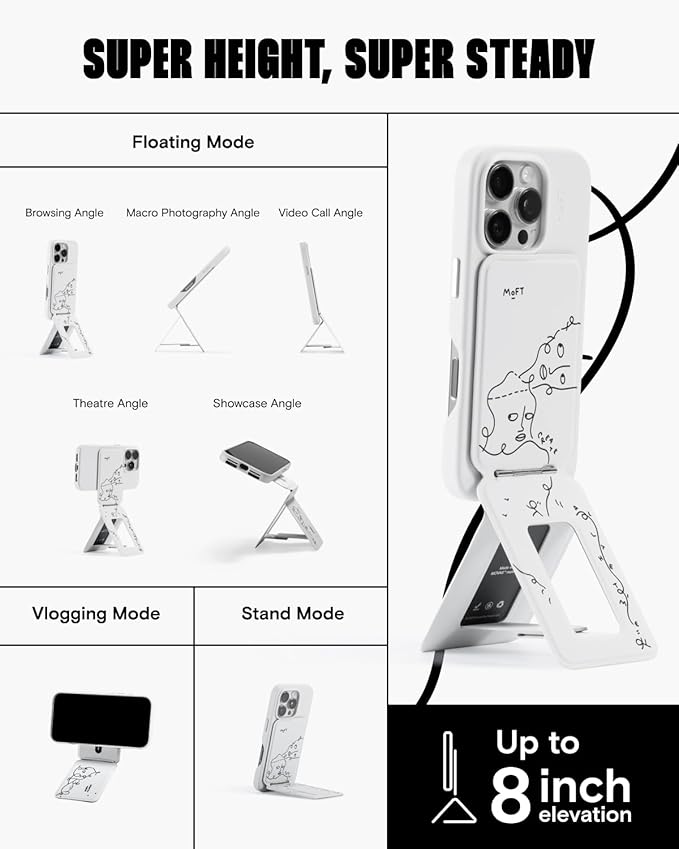 MOFT x Shantell Martin Phone Tripod Wallet for iPhone, Mulit-Angles, Lightweight & Portable Phone Stand, MOVAS Vegan Leather Phone Wallet, Strong Magnets, NFC Card Holder, Misty Cove (with Card Slot)
