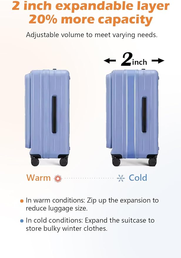 HotWay 24 Inch Expandable Carry On Luggage with Cup Holder, Hardside TSA Approved Luggage with Spinner Wheels, Top Opening Suitcase For Travel, White