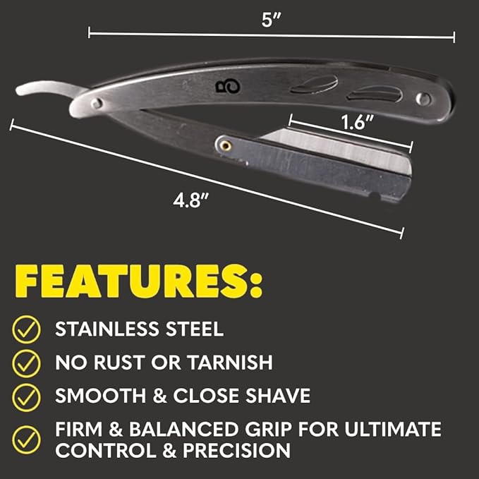 The Beard Club Straight Razor for Men - Navajas Para Barbero - Barber Straight Edge Razor Kit - Single Derby Blade Cutthroat With 5 Replaceable Stainless Steel Blades