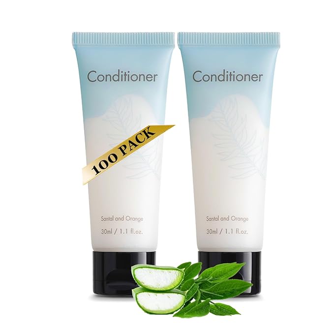 Double Sealed Hotel Conditioner Bulk 100 Pack Individually Wrapped Travel Size Conditioner Aloe and Green Tea Extract Infused Hotel Supplies and Toiletries for Guest